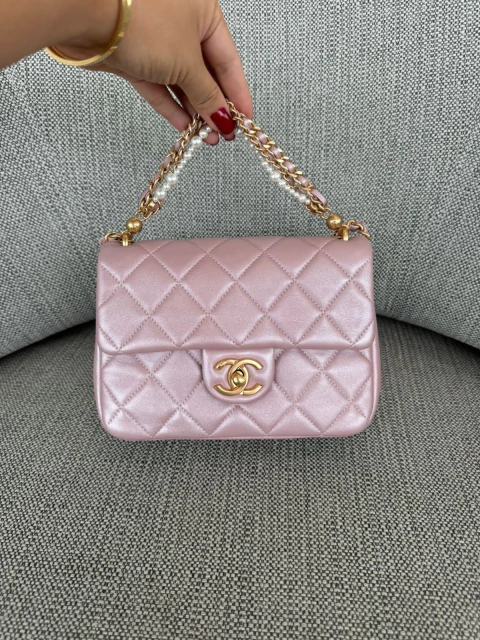 Bolsa Chanel Rosa com Pérolas Italiana