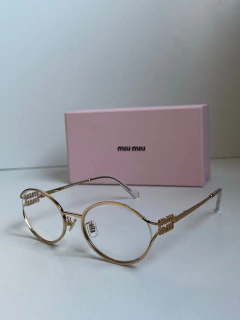 Óculos de Grau Miu Miu Redondo Dourado com Prata Italiana