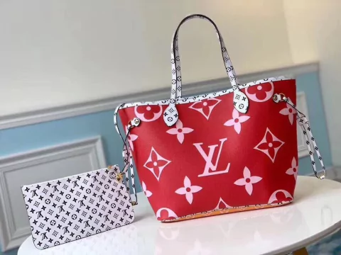 Bolsa Louis Vuitton Neverfull Mm Giant Monogram Vermelho Rosa Rouge