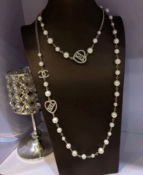 Colar Pérolas e Coração Italiana