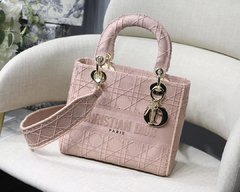 Bolsa Lady Dior D Lite Media Rose Bordada Italiana