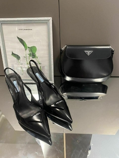 Salto Slingback Prada Preto Italiana - Bolsas e Grife