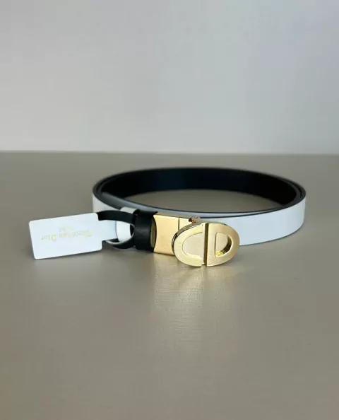 Cinto Dior CD Dupla Face Branco e Preto Italiana