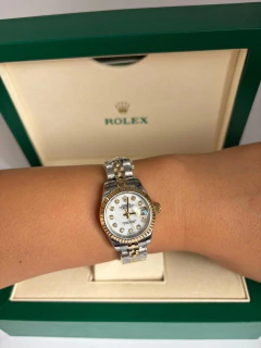 Relógio Rolex 28mm Prata com Dourado e Fundo Madrepérola Italiana - comprar online