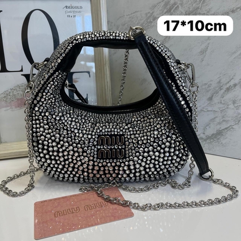 Bolsa Miu Miu Wander Preta Com Brilho Italiana