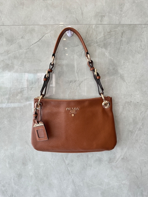 Bolsa Prada Tessuto Hobo Caramelo Com Alça Longa Italiana