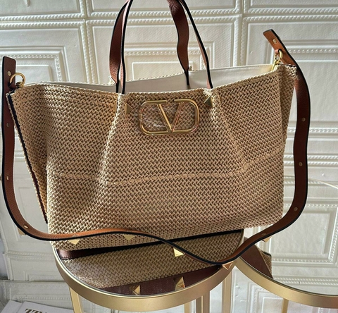 Bolsa VLTN VLogo em Palha Ráfia Italiana