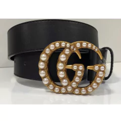 Cinto Gucci GG Preto Pérola Couro Legítimo Italiana