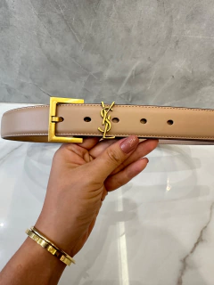 Cinto YSL Yves Saint Laurent Bege Logo 3cm Italiana - Bolsas e Grife