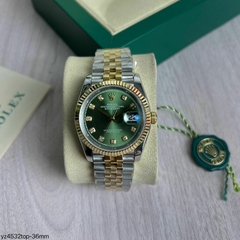 Relógio Rolex 36mm Prata com Dourado e Fundo Verde Italiana