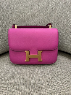 Bolsa Hermés Constance Rosa com Dourado 24