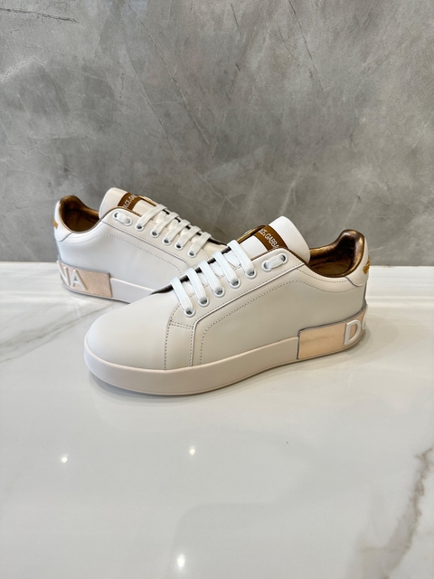 Tênis Dolce & Gabbana Portofino Branco e Dourado Italiana