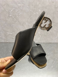 Sandália Salto Interlocking Gucci Preta Italiana - comprar online