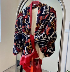 Lenço Hermès Azul Marinho e Vermelho Italiana