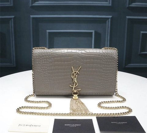 Bolsa YSL Kate Croco Cinza Italiana
