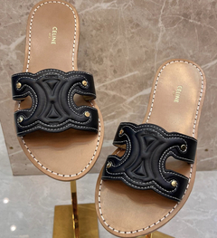 Sandalia Rasteira Flat Celine Preta Italiana