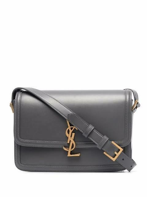 Bolsa Solferino Cinza Chumbo com Dourado Italiana