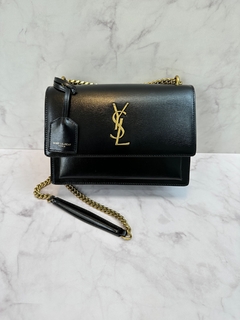 Bolsa Saint Laurent Sunset Preta Com Dourado Italiana
