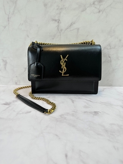 Bolsa Saint Laurent Sunset Preta Com Dourado Italiana - comprar online