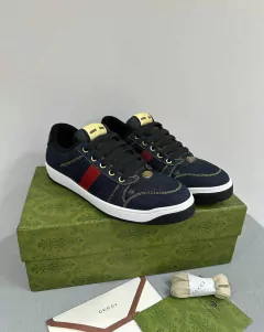 Tênis Gucci Screener Masculino Jeans e Preto Italiana