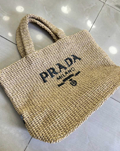 Bolsa Prada Tote Ráfia Palha Bege Italiana