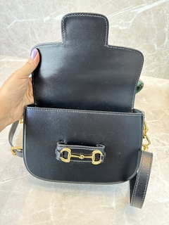 Bolsa Gucci Horsebit 1955 Mini Preta Italiana