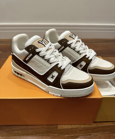 Tênis Louis Vuitton Trainer Branco Marrom e Bege Masculino Italiana