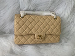 Bolsa Chanel 2.55 Bege Couro Caviar com Dourado