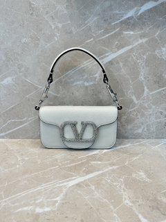 Bolsa VLTN Locò Branco Off White Pequena Brilhante Italiana