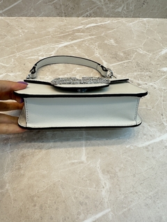 Bolsa VLTN Locò Branco Off White Pequena Brilhante Italiana - loja online