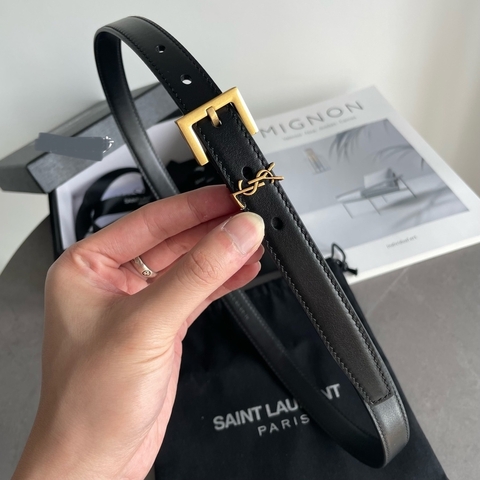Cinto YSL Fino 2cm Preto com Dourado Italiana