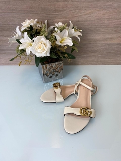 Sandália Rasteira Gucci Couro Branco Double G Italiana
