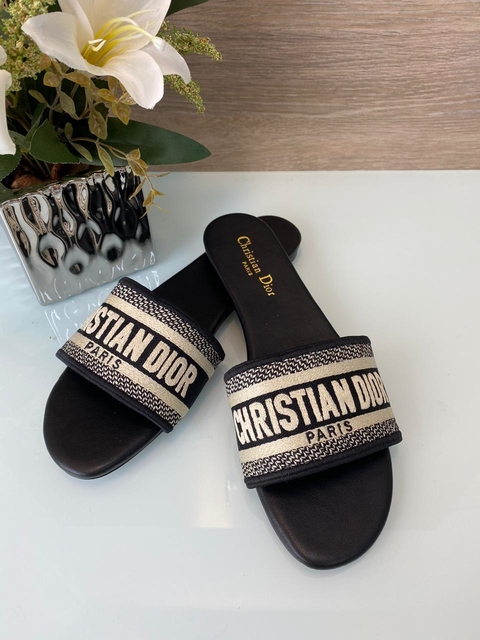 Rasteira Flat Christian Dior Preta Italiana