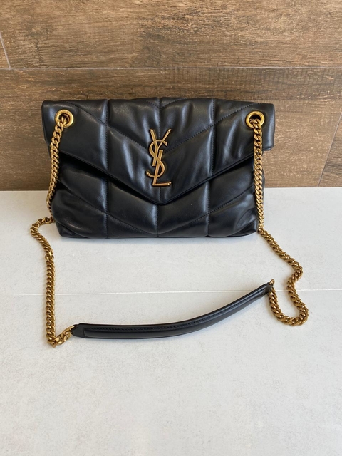 Bolsa YSL Loulou Puffer Preta/Dourado Média Italiana