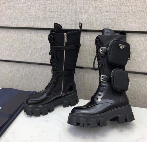 Bota Cano Longo Monolith Couro e Nylon Preto Italiana