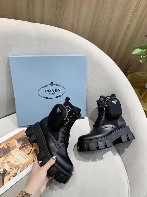 Bota Monolith Couro e Nylon Preta Italiana