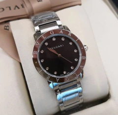Relógio Bulgari Feminino Prata Fundo Preto Italiana