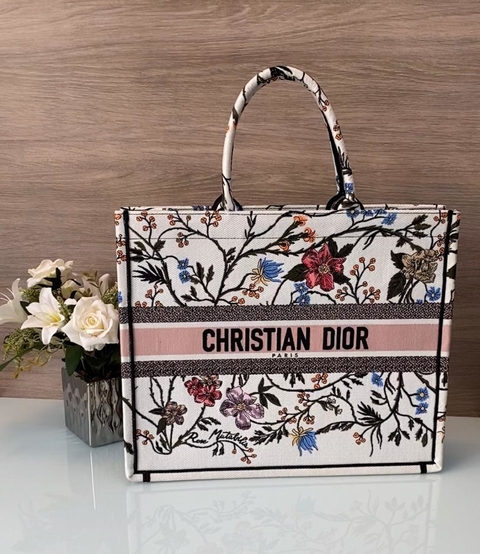 Bolsa Dior Book Tote Flores Branca Italiana