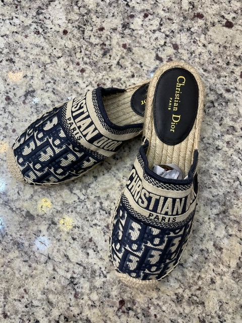 Mule Dior Granville Oblique Azul Escuro Italiana