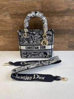Bolsa Lady Dior D-Lite Média Toile de Jouy Reverse Azul Italiana