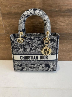 Bolsa Lady Dior D-Lite Média Toile de Jouy Reverse Azul Italiana