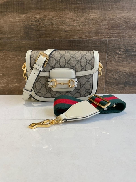 Bolsa Gucci Horsebit 1955 Mini Branca Italiana
