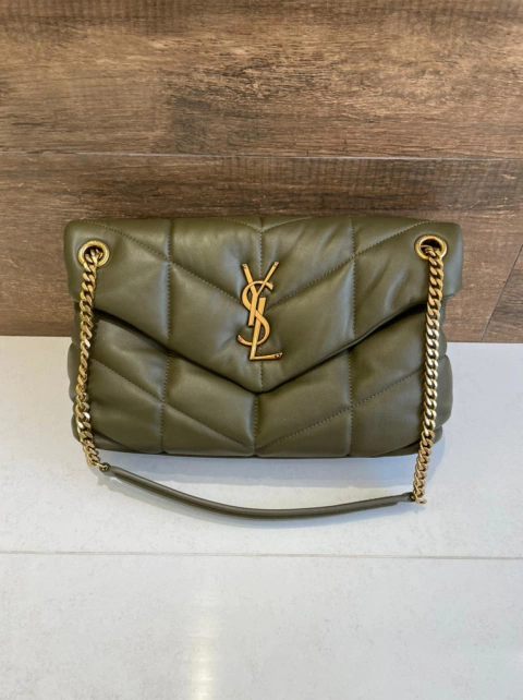 Bolsa YSL Loulou Puffer Verde Militar/Dourado Italiana