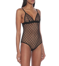 Body Gucci GG em Tule Preto Italiana