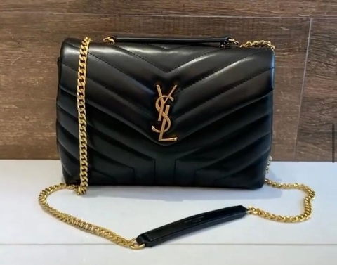 Bolsa YSL LouLou Pequena Preta/Dourado Italiana