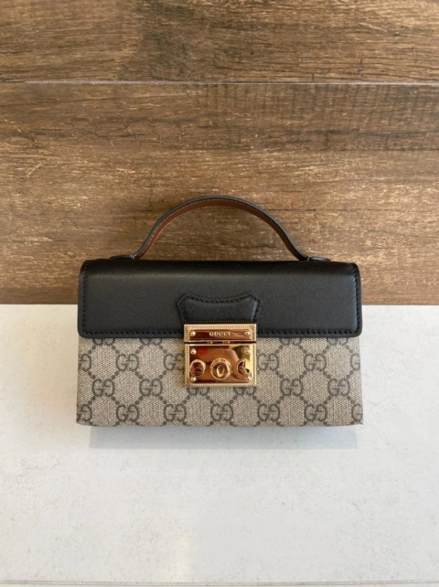 Bolsa Padlock Mini Gucci Preto/Marrom Italiana