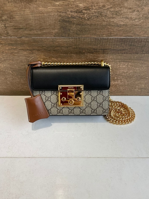 Bolsa Gucci Padlock Preta e Marrom Italiana