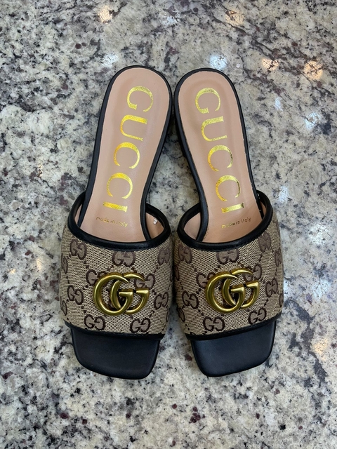 Rasteira Slide Gucci Bege Double G Italiana