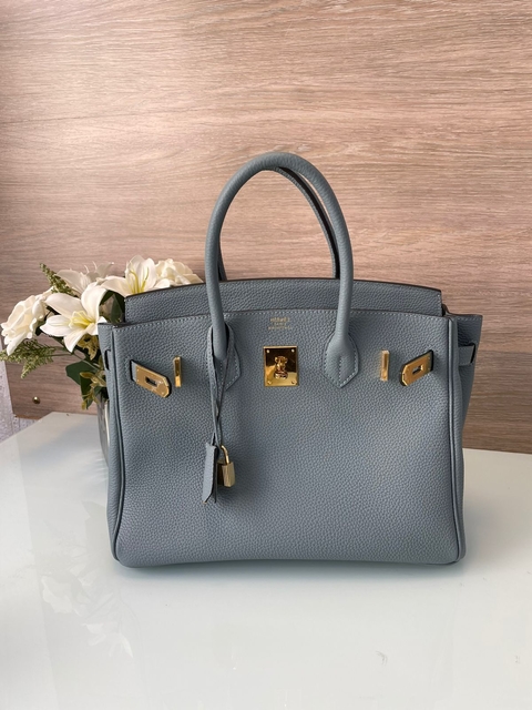 Bolsa Hermès Birkin 30 Azul Claro/Dourado Italiana