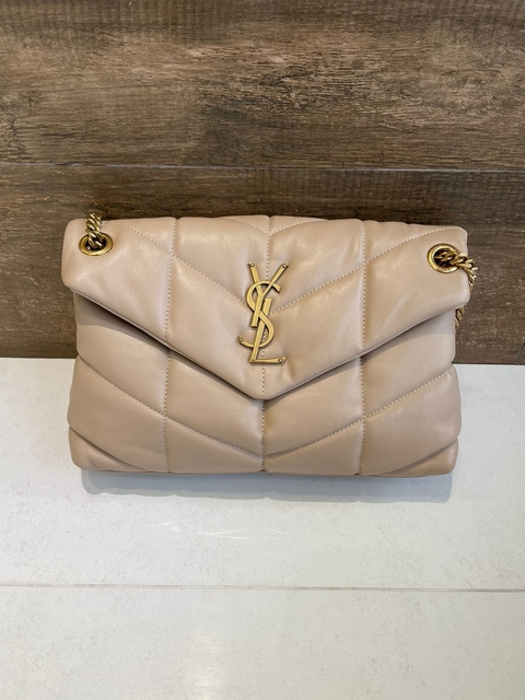 Bolsa YSL LouLou Puffer Bege/Dourado Italiana
